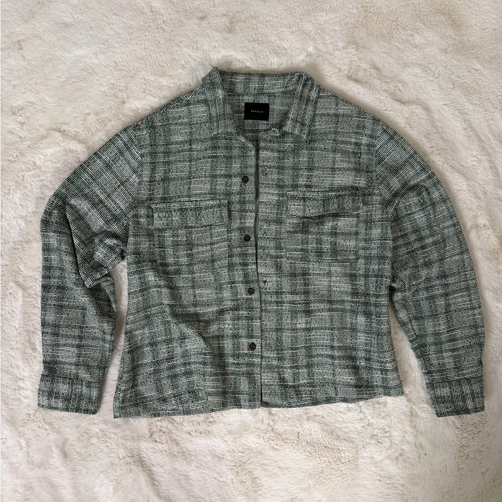Pacsun Green and Cream Plaid Button-Up Shirt size M Unisex
